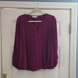 Nine West Deep Purple Pleated Blouse